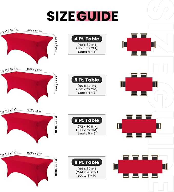 Utopia Kitchen 6FT Spandex Tablecloth [2 Pack, Red] 200 GSM Stretch, Fitted, Washable and Wrinkle Resistant Table Cloth Rectangle Cover for Trade Shows, Wedding, Parties [72Lx30Wx30H Inch]