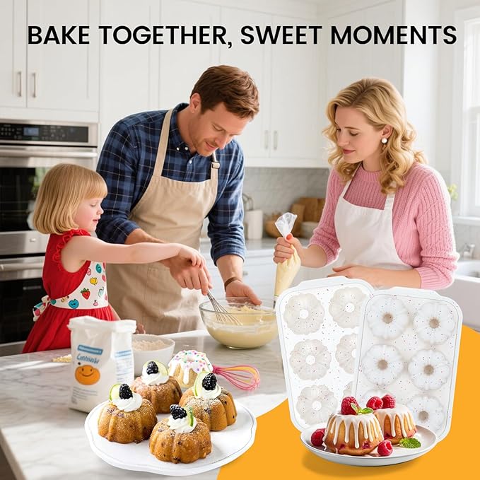 CAKETIME Mini Fluted Tube Pan with Metal Reinforced Frame, 6-Cavity Silicone Nonstick Small Cake Molds 2Pcs for Chocoflan, Donuts, Cornbread, Brownies, Jellies BPA Free