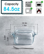 NUTRIUPS 2.5L Glass Casserole with Glass Lid Square Casserole Dish for Oven Glass Microwavable Bowl With Lid