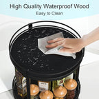 Snughome Lazy Susan Spice Rack, 2 Tier Rotating Spice Rack, Wood Lazy Susan Organizer for Cabinet, Black Kitchen Counter Shelf, 10.2" x 10.2" x 10.4"