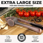 Zulay Kitchen Large Premium Garlic Press Set - Bigger Bowl for Bigger Garlic - Rust Proof & Dishwasher Safe Garlic Mincer Tool - Easy-Squeeze, Easy-Clean Silicone Garlic Peeler & Brush (Copper)