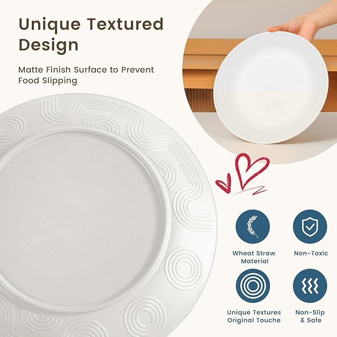 Homienly Premium Wheat Straw Dinnerware Sets - 24 PCS Dinner Plates,Plates,Cereal Bowls,Drinking Cups,Lightweight & Unbreakable Dishes Sets for 6,Dishwasher & Microwave Safe for Home - White