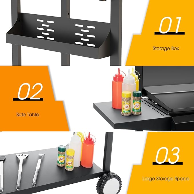 2 Burner BBQ Gas Griddle with Hood, 17.3 Inch Stainless Steel Portable Detachable Propane Griddle, 30,000 BTU Flat Top Barbecue Grill with Side Shelves for Camping