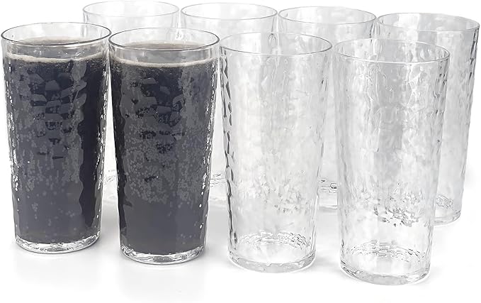 Yalin 24-Ounce Plastic Tumbler Acrylic Drinking Glasses, Reusable Plastic Cups, Stackable, BPA-Free, Shatter Proof, Dishwasher Safe, Set of 8 (Clear)