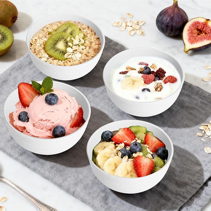 Wheat Straw Small Bowls 10 OZ, Unbreakable Dessert Bowls Set of 6, Microwave & Dishwasher Safe Bowl for Kitchen, Mini Reusable Plastic Bowl for Indoor Outdoor, White