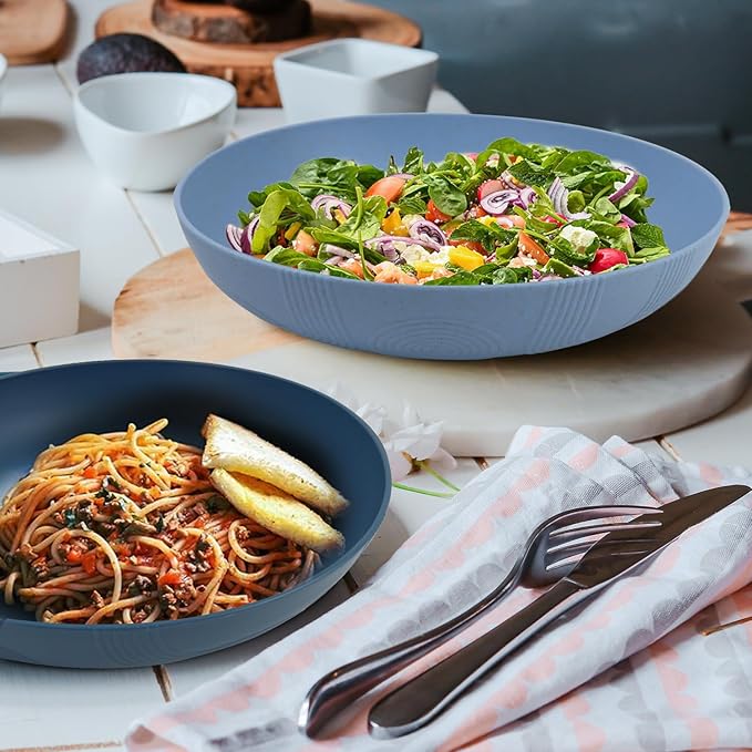 10-inch Wheat Straw Big Bowls Set of 6 - Large 65oz Unbreakable Salad Bowls - Restaurant Grade, Microwave & Dishwasher Safe - Big Plastic Bowls for Cereal and Salad - Vibrant Series
