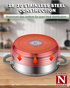 Cook N Home Kitchen Cookware Set, 12-Piece Basics Stainless Steel Pots and Pans Set with Gray Silicone Handle, Silver