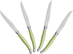 French Home Laguiole 4-Piece Steak Knife Set – Sophisticated Stainless Steel Dinner Knives with Spring Grey Handles & Iconic Bee Emblem – Serrated Knives for Smooth Cutting (9.25")