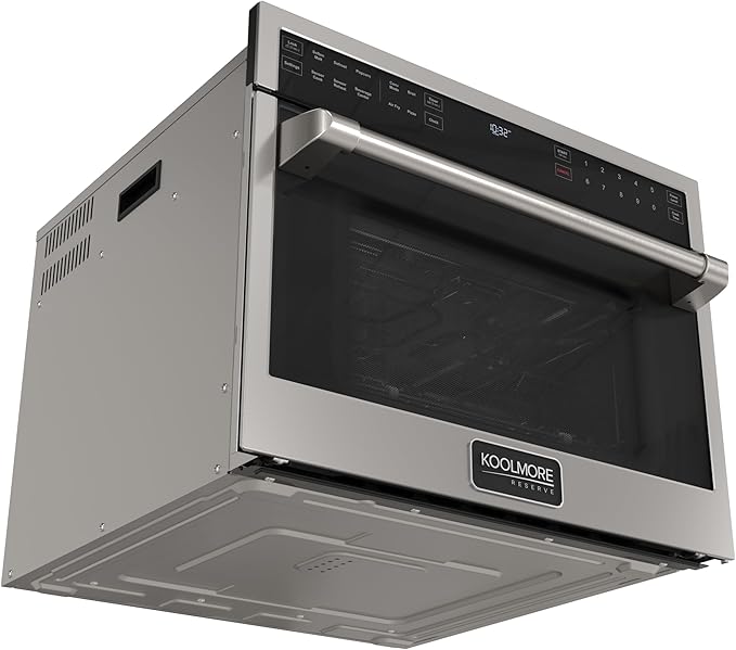 KoolMore KM-CWO24-AFSS Reserve Built-in Microwave Convection Oven with Air Fry, 3-in-1 Combo, Sensor Cook, Soft-Close Door, Stainless Steel, Premium 24 in. /1.6 cu. ft, Black