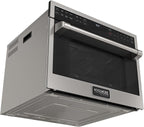 KoolMore KM-CWO24-AFSS Reserve Built-in Microwave Convection Oven with Air Fry, 3-in-1 Combo, Sensor Cook, Soft-Close Door, Stainless Steel, Premium 24 in. /1.6 cu. ft, Black