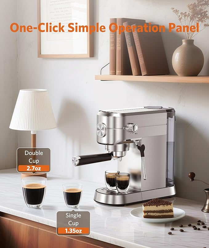 Espresso Machine 20 Bar,Compact Espresso Machine with Milk Frother,Stainless Steel Coffee Maker with 40 oz Removable Water Tank for Cappuccino,Latte