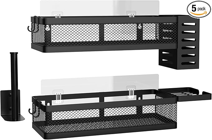 PUSDON Metal Wall Hanging Basket 2 Packs DIY Suitable for Multiple Scenes - Middle Black Netting Suit