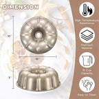 Onader Fluted Cake Pan Nonstick, 10 Inch Round Tube Baking Pan for Pound Cake, 10 Cups Large Heavy Duty Carbon Steel Baking Mold Bakeware, Gold