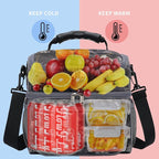 FlowFly Double Layer Cooler Insulated Lunch Bag Adult Lunch Box Large Tote Bag for Men, Women, With Adjustable Strap,Front Pocket and Dual Large Mesh Side Pockets