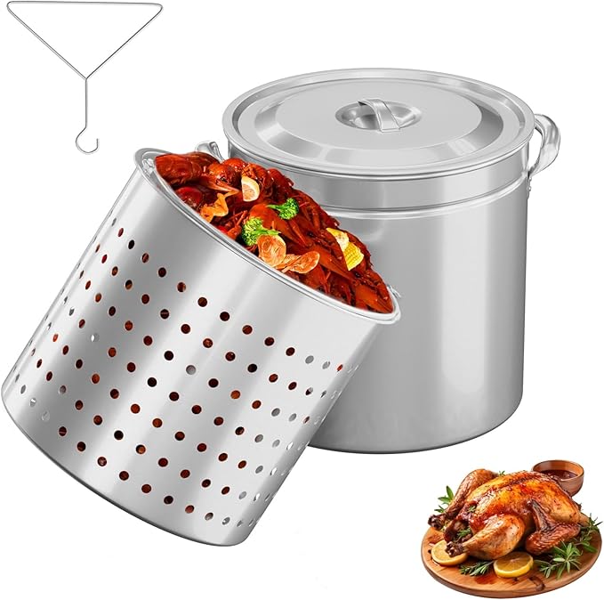 ROVSUN 50-Quart Stainless Steel Turkey Fryer & Seafood Boil Pot with Basket, Lid & Hook, Large Stock Pot for Outdoor Cooking of Turkey, Crawfish, Crab, Lobster & Shrimp