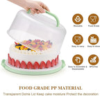 Cake Carrier with Lid and Handle, Cake Stand Cupcake Containers for 10 inch Cake with 2 Handles Cupcake Holder, 3 in 1 Transport Storage Container for Cake Pie Muffin Pizza，Green Round Cake Carriers