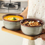 MEKY 20oz Ceramic Cereal Bowls Set of 6, Stackable Soup Bowls for Oatmeal, Ice Cream and Pasta Everyday Use, Microwave & Dishwasher Safe, Modern & Durable, Brown