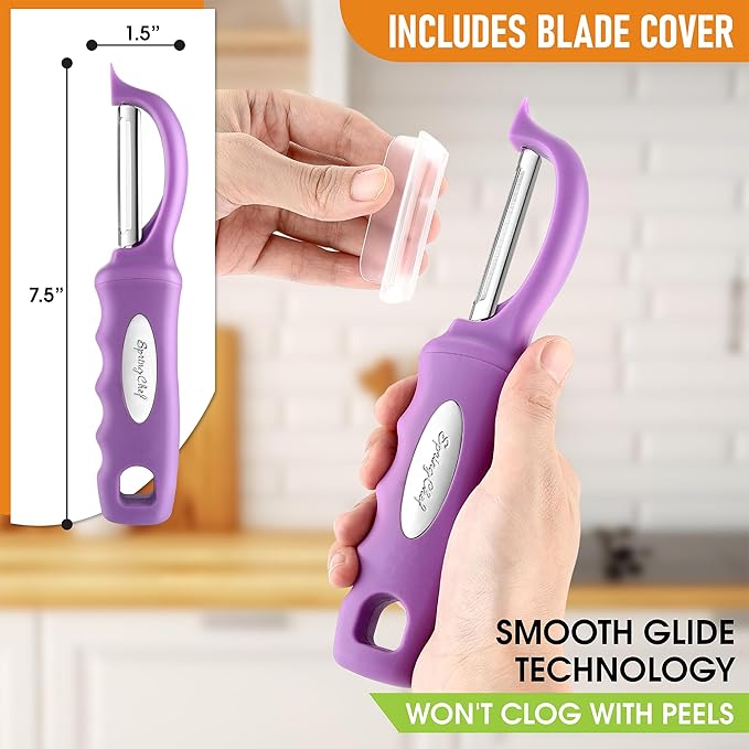 Spring Chef Premium Swivel Vegetable Peeler, Comfortable Handle and Ultra Sharp Stainless Steel Blades - Perfect Kitchen Peeler For Veggie, Fruit, Potato, Carrot, Apple - Orchid