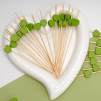 Minisland Green Love Heart Cocktail Picks, 4.7 Inch Long Bamboo Fancy Toothpicks for Appetizers, Decorative Spring Summer Wedding Party Food Drinks Garnish Fruit Kabob Skewer Sticks 100 Counts -MSL442