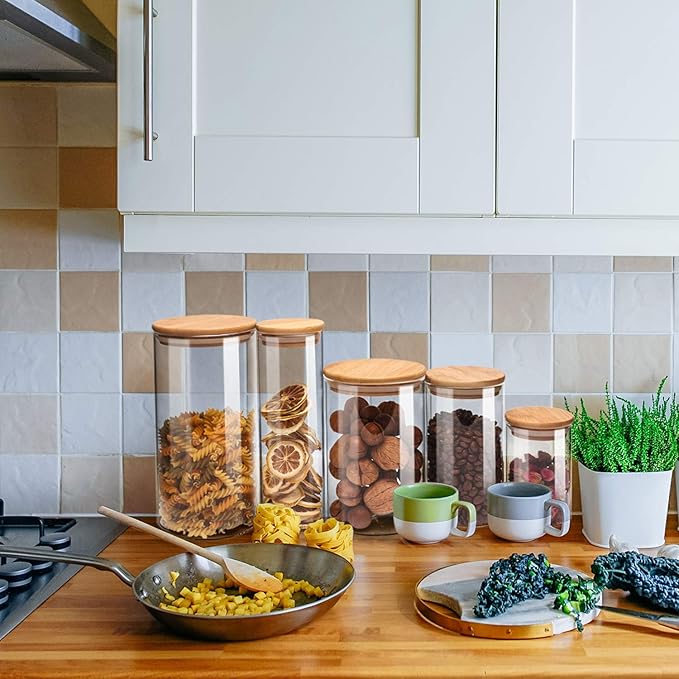 Glass Storage Jar with wooden Locking Clamp, Coffee Bean & Kitchen Food Container, Glass Sourdough Starter Jar (2PACK 35 OZ)