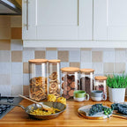 Glass Storage Jar with wooden Locking Clamp, Coffee Bean & Kitchen Food Container, Glass Sourdough Starter Jar (2PACK 35 OZ)