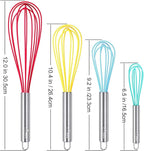 HOTEC 4 Pieces Silicone Whisks Set, Wire Balloon Whisks for cooking Egg Beater, Non-slip Handle Whisk for Non-stick Cookware Perfect for Cooking, Stirring, Beating and Blending (Multicolor)