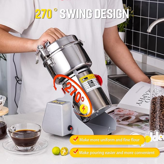 CGOLDENWALL 800g LED Display Grain Mill Grinder Electric Spice Herb Grinder Stainless Steel Pulverizer for Dry Spices Herbs Grains Coffee Seeds Rice Corn Pepper 110V