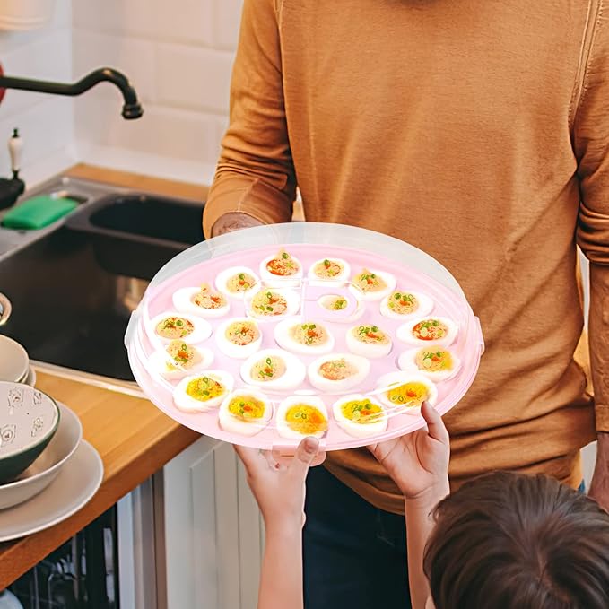 HANSGO Deviled Egg Containers with Lid, Deviled Egg Platter Carrier Holder Trays with 22 Slots for Holiday Party and Home Kitchen, Pink