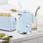 SUSTEAS Electric Kettle - 57oz Hot Tea Kettle Water Boiler with Thermometer, 1500W Fast Heating Stainless Steel Tea Pot, Cordless with LED Indicator, Auto Shut-Off & Boil Dry Protection, Blue