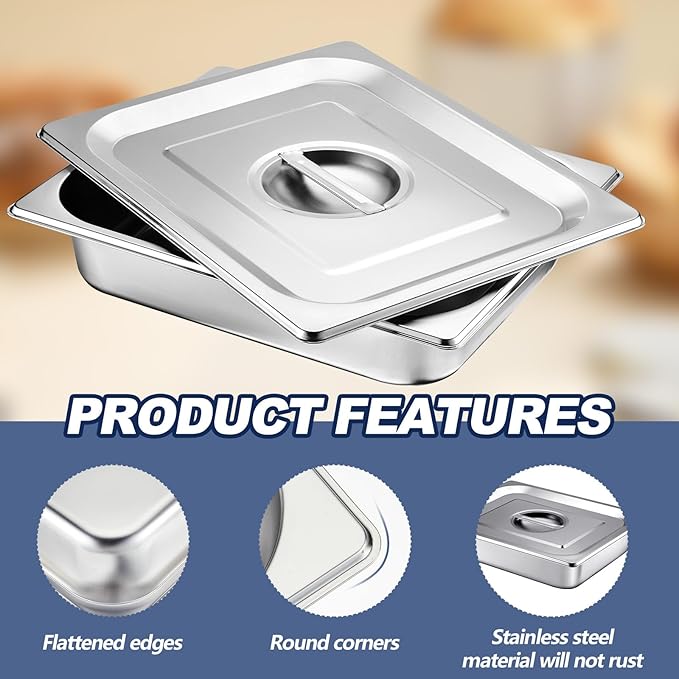 Mifoci 2 Pack Stainless Steam Hotel Pan with Lid, 1/1 Size X 4 Inch Deep Steam Table Pan Restaurant Supplies Reusable Anti Rust Steam Pan Water Pan for Home, Party, Restaurant, Hotel, Buffet