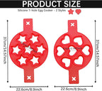7-Cavity Pancake Maker Mold,Nonstick Silicone Egg Mold Ring with Handle for Star Heart Shape Pancake, Fried Egg, Burger - Reusable Breakfast Cooking Baking Tools for Kids（Red）