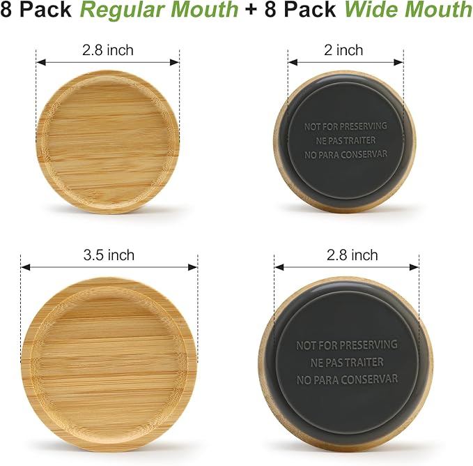 16 Pcs Regular Mouth Jar Lids and Wide Mouth Mason Jars Lid Reusable Canning Supplies Bamboo Lids for Glass Cups Large Mason Jar with Wooden Lid Small Decorative Can Lid for Jars Tops Cover