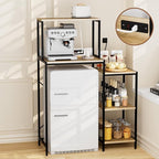 Mini Fridge and Microwave Stand Over Refrigerator Storage Shelf with Power Outlet, 5 Tiers Adjustable Bakers Rack Cabinet Coffee Bar Appliance Organizer for Dorm Office,Natural