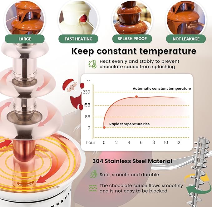 Chocolate Fountains Commercial 5 Tiers 9Lbs Large Chocolate Waterfall Machine Stainless Steel Hot Cheese Fondue Tower Easy Assembly Perfect for Candy BBQ Sauce Ranch Liqueurs Digital-control
