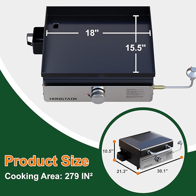 18 Inch Portable Gas Propane Griddle with Lid & Non-stick Ceramic Coated Baking Pan, Outdoor Tabletop Propane Grill for Cooking, Barbecue, Camping Tailgating