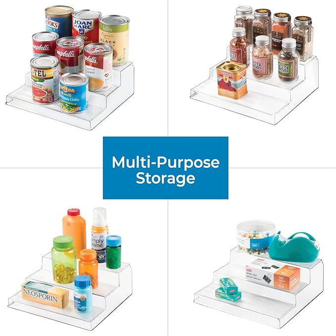 iDesign Recycled Plastic 3-Tier Spice Rack, The Linus Collection – 8.8" x 10.1" x 3.5”, Clear