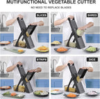 2025 [All in 1] Upgraded Version Safe Mandoline Slicer for Kitchen, Adjustable Thickness. Veggie Slicer, Rapid Prep Mandoline, Detachable Blade, Cleaning Brush/Paring Knife (Black Knight)