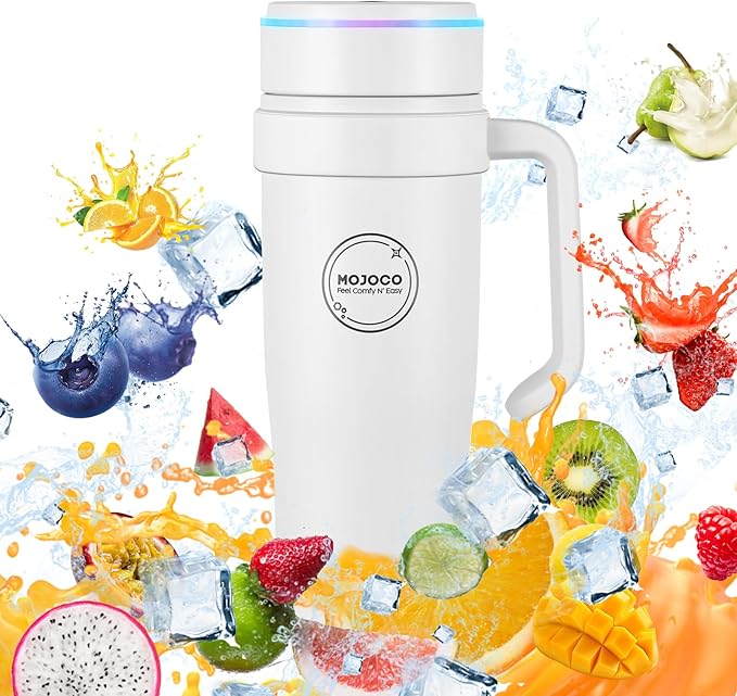 MOJOCO Portable Smoothie Blender – 30oz Personal Blender with Insulated Cup for Smoothies & Shakes – Rechargeable/Cordless, Leakproof, Food-Grade Small Juice Maker for Home, Office, Gym, Travel, RV