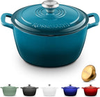 Signature Enameled Cast Iron Dutch Oven, Non-Stick Serving Pot with Tight Fitting Lid for Perfect Roasting, Baking, Sauteing, and Bread Making | 3.5Q (3.3L) - Ocean Blue