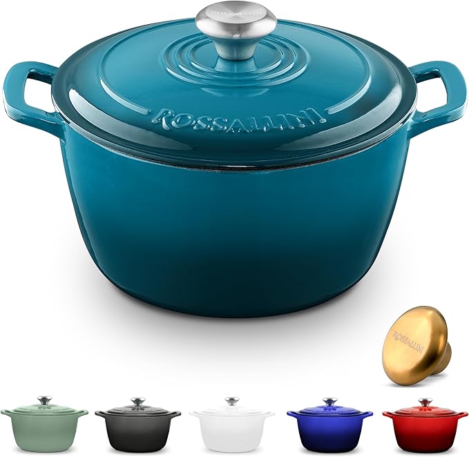 Signature Enameled Cast Iron Dutch Oven, Non-Stick Serving Pot with Tight Fitting Lid for Perfect Roasting, Baking, Sauteing, and Bread Making | 13.5Q (12.7L) - Ocean Blue