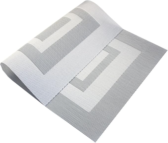 PIGCHCY Placemats Set of 6,Washable Woven Place Mats Vinyl Table Mats Non Slip Placemats Heat Resistant Durable Placemats for Dining Table (Silver Black)