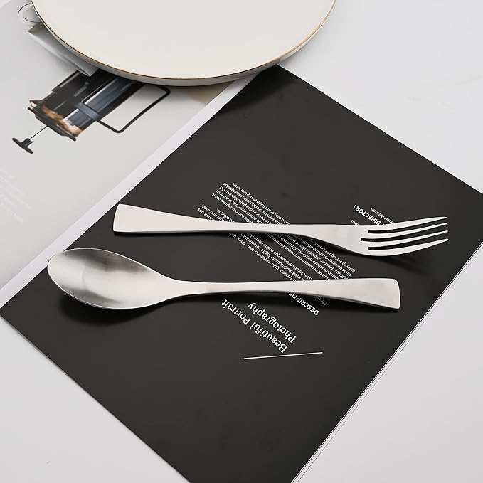 Luxury 304 Stainless Steel Matte Silver Cutlery Flatware Set - Utensil Set Steak Spoons and Forks Knife Silverware Set,Service for 4 (24-Piece)