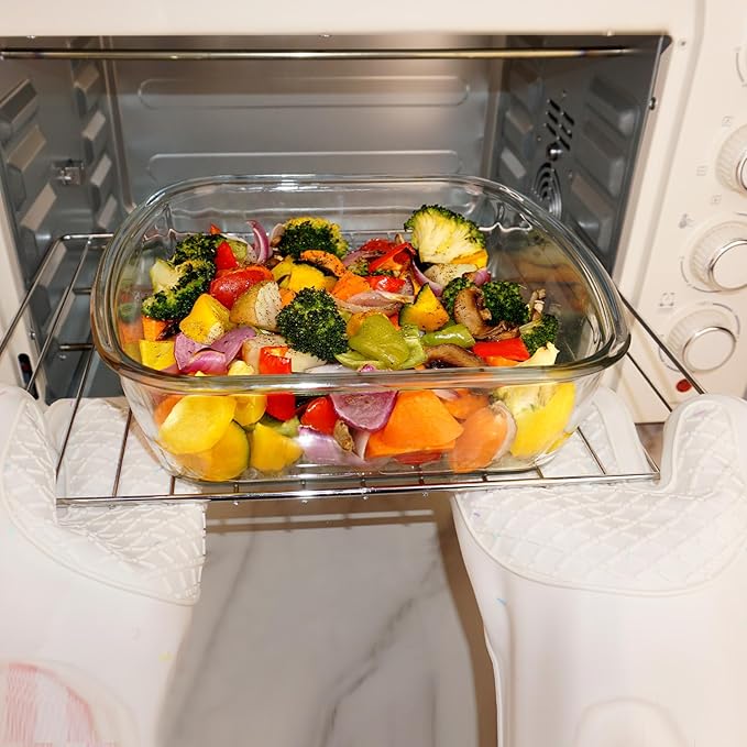 9×9in Square Glass Baking Dish with lid, 2.6QT Deep Square Glass Baking Pan, Microwave and Oven Safe