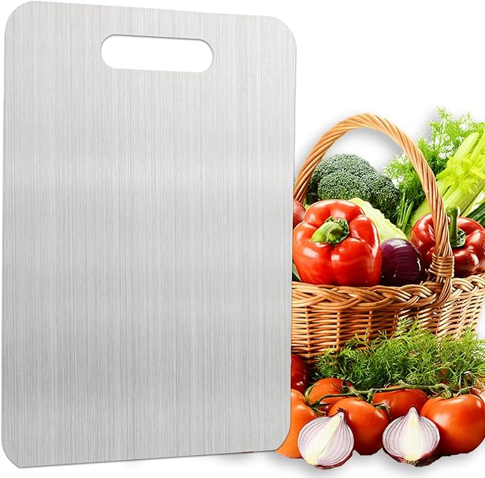 Titanium Cutting Boards for Kitchen 304 Stainless Steel Cutting Board，Metal Chopping Boards Perfect for Various Cooking Tasks Double-Sided Use（15x11in）
