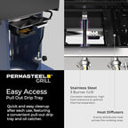 Permasteel 3-Burner Propane Gas Grill, 30,000 BTUs BBQ Grill with Cast Iron Grates, Foldable Side Tables & Tool Hooks, Outdoor Grill, Azure