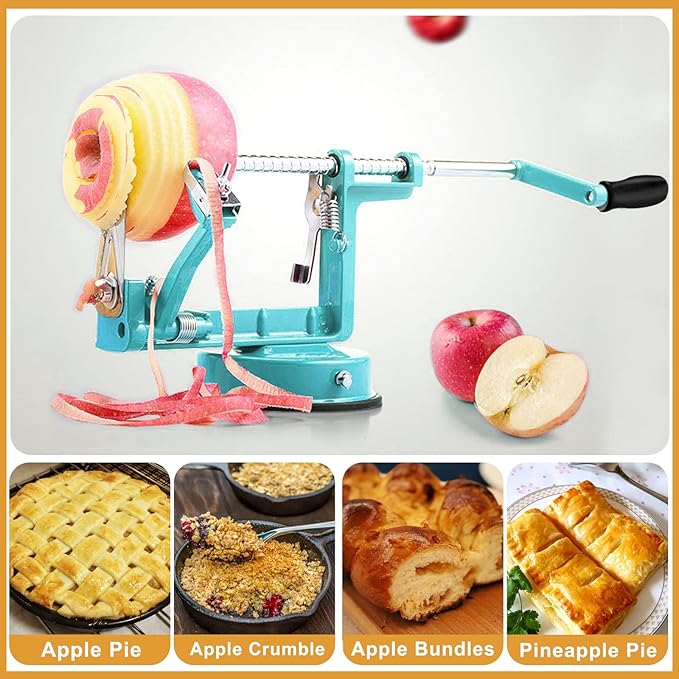 Apple Peeler Slicer Corer with Stainless Steel Blades and Powerful Suction Base for Apples Pears Potatoes(Blue)