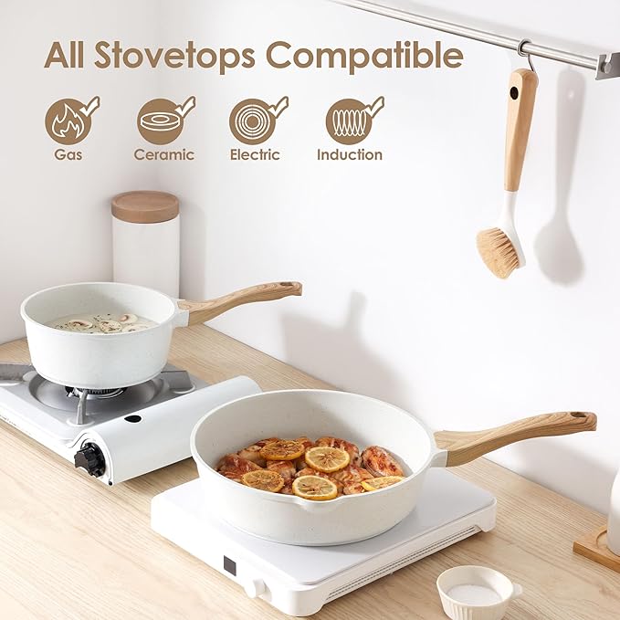 SENSARTE Nonstick Ceramic Cookware Set 16-Piece, Healthy Pots and Pans Set, Non-toxic Kitchen Cooking Set with Stay-Cool Handles, Silicone Utensils and Pot Protectors, PFAS/PTFE/PFOA Free