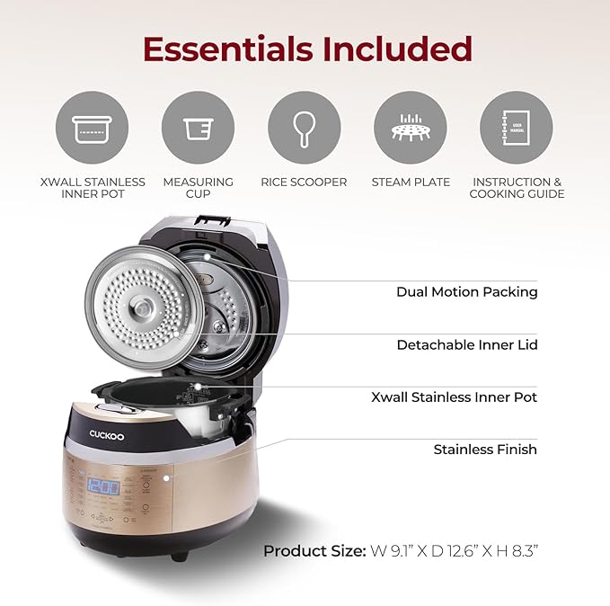 CUCKOO CRP-EHSS0309FG 3-Cup (Uncooked) / 6-Cup (Cooked) Induction Heating Pressure Rice Cooker with Nonstick Inner Pot, 16 Menu Modes, Fuzzy Logic Tech, 3 Voice Guide, Auto Clean (Gold)