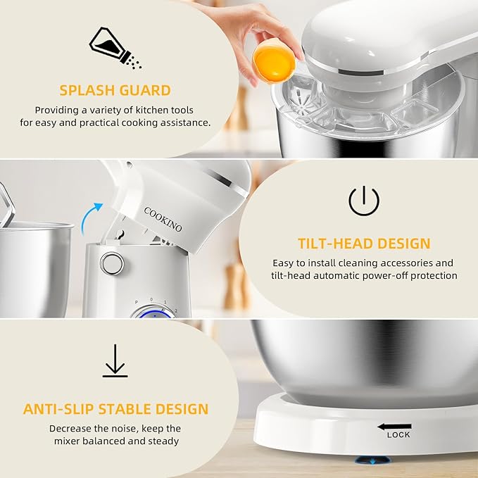 Electric Stand Mixer,10 Speeds Tilt-Head Food Mixer, 3-IN-1 Kitchen Mixer for Daily Cooks with Dishwasher-Safe 6.5 QT Bowl,Dough Hook, Beater, Whisk (Almond Cream)