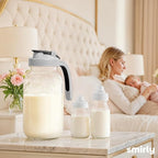 SMIRLY 64 oz Mason Jar Pitcher,Glass Pitcher with Wide Mouth,Water Jug with Double Leak Proof Lid for Iced Coffee,Hot Water,Breast Milk